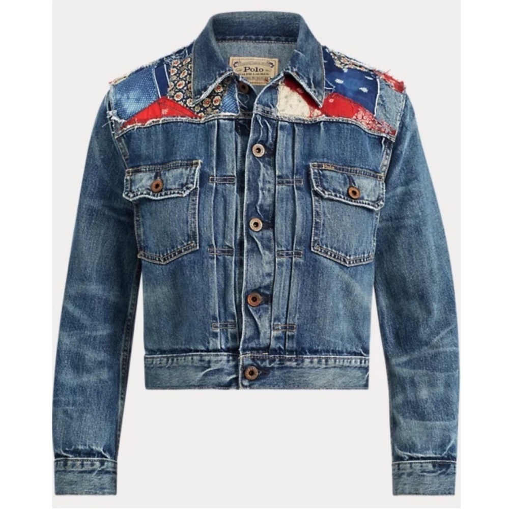 Ralph Lauren Blue Jean Jacket with Red and White Patchwork